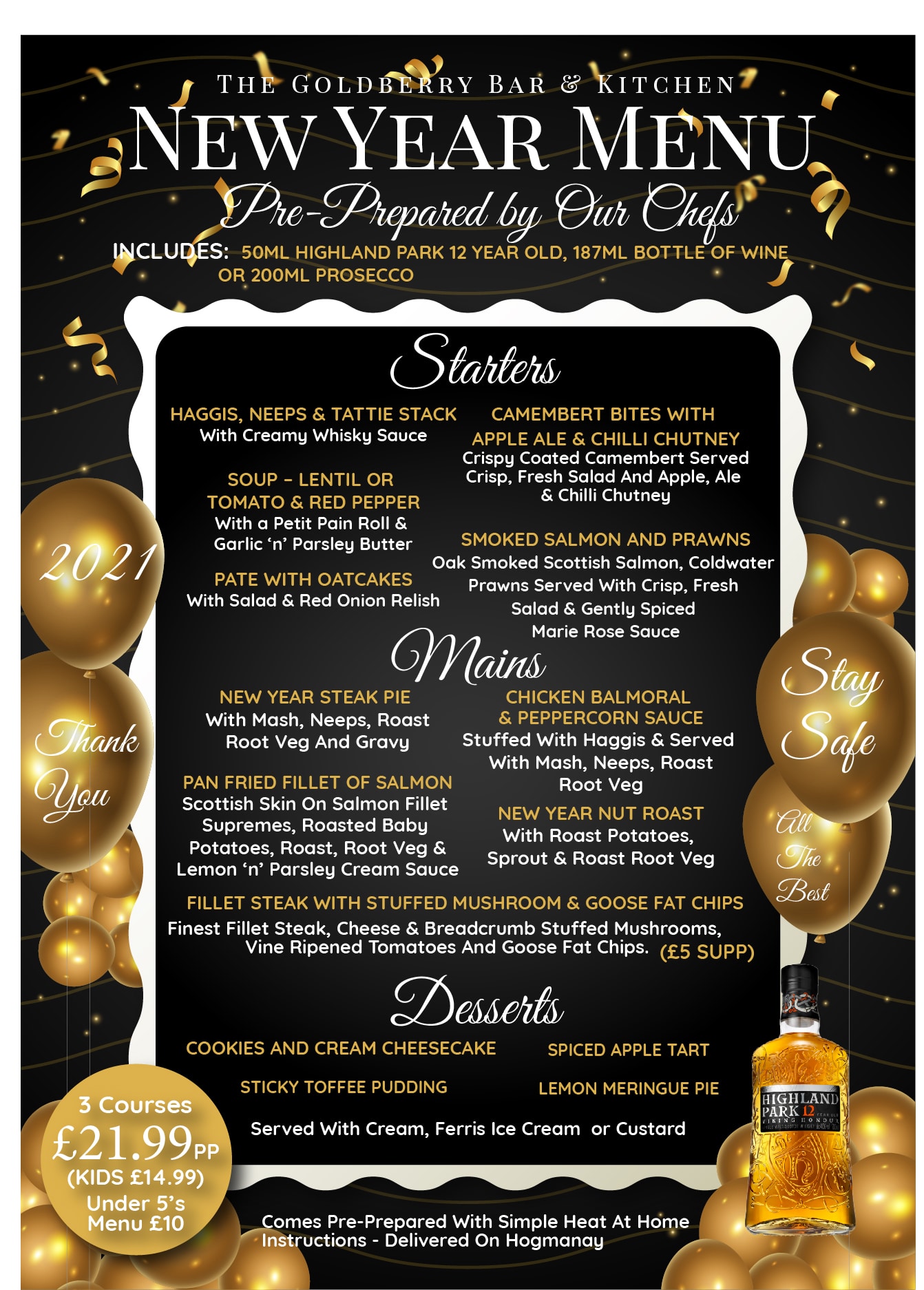 Hogmanay &amp; New Year Menu For Home | Goldberry Bar &amp; Kitchen